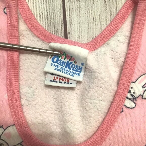 OshKosh B'Gosh Pink Bunny Bubble Romper 12 Mos Baby Girl 90s Vintage USA Made - Picture 3 of 6